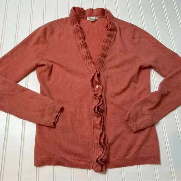 Garnet Hill 100% Cashmere Sweater Cardigan Ruffle XS 287 - Picture 1 of 3